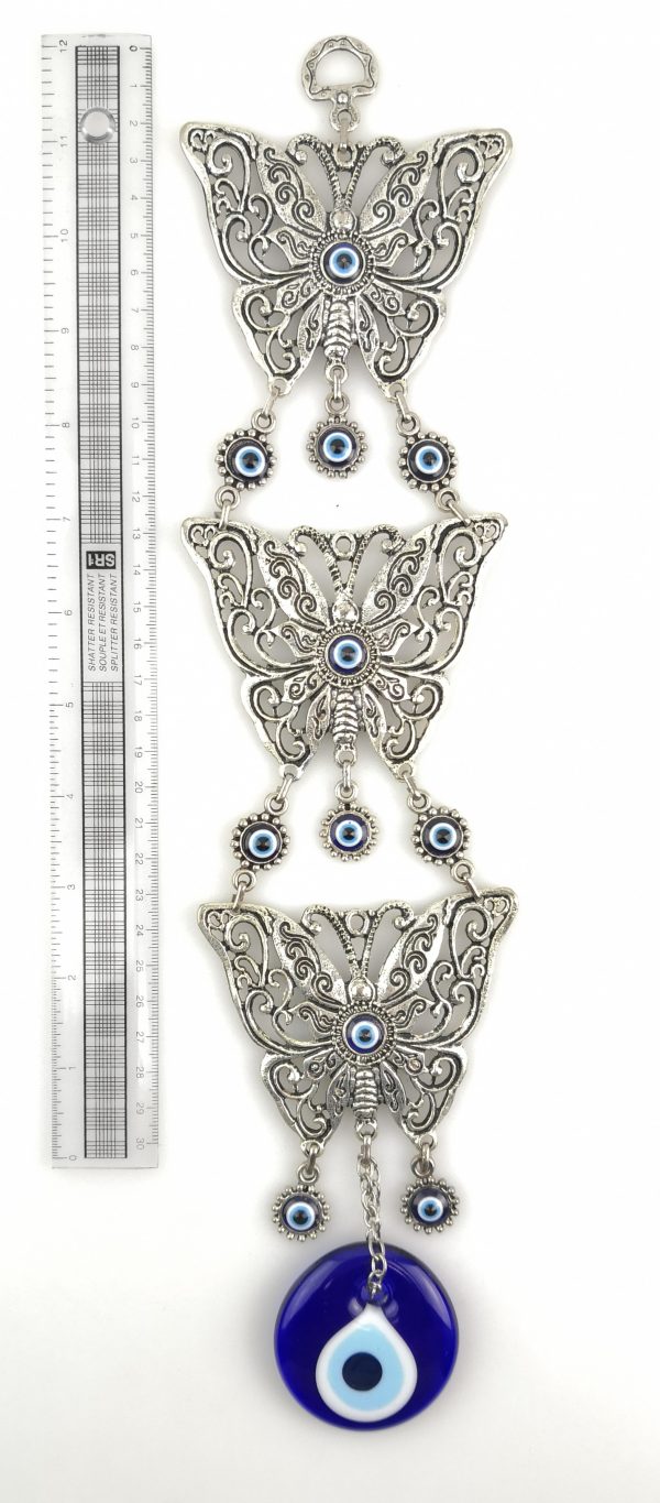 Handmade 3 Butterfly Wall Hanging - Evil Eye - Nazar Alloy - Image 3