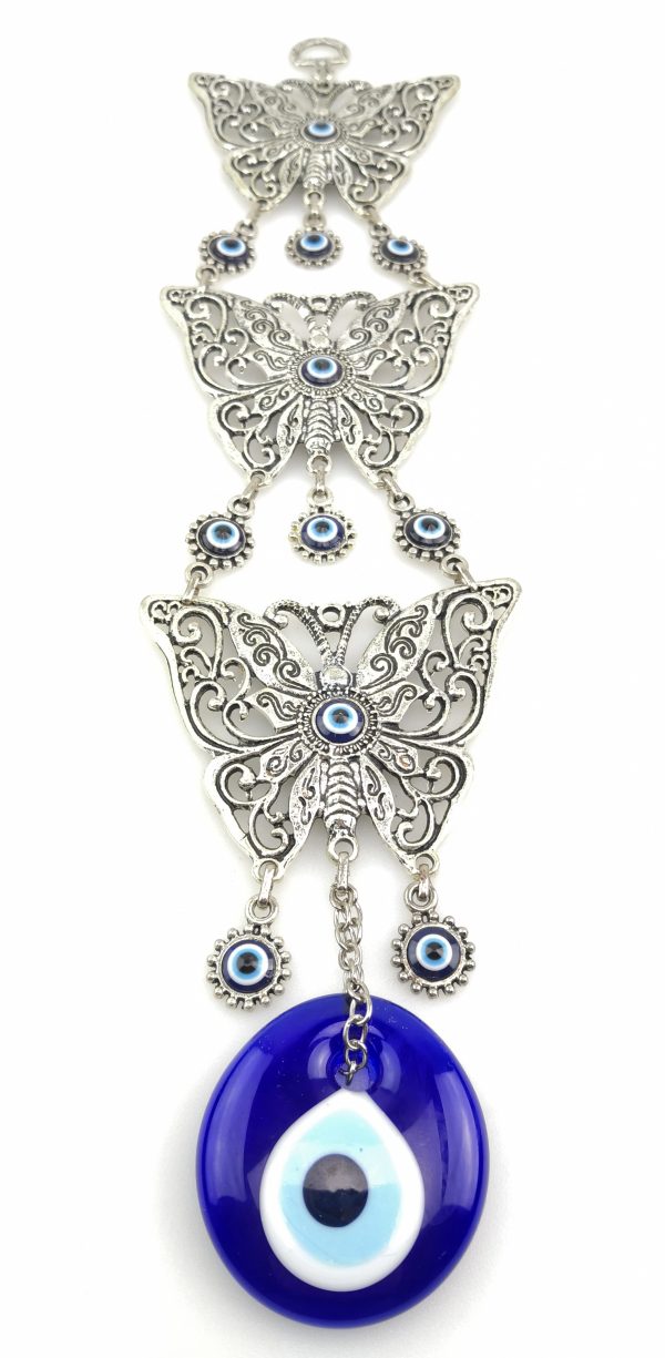 Handmade 3 Butterfly Wall Hanging - Evil Eye - Nazar Alloy - Image 4