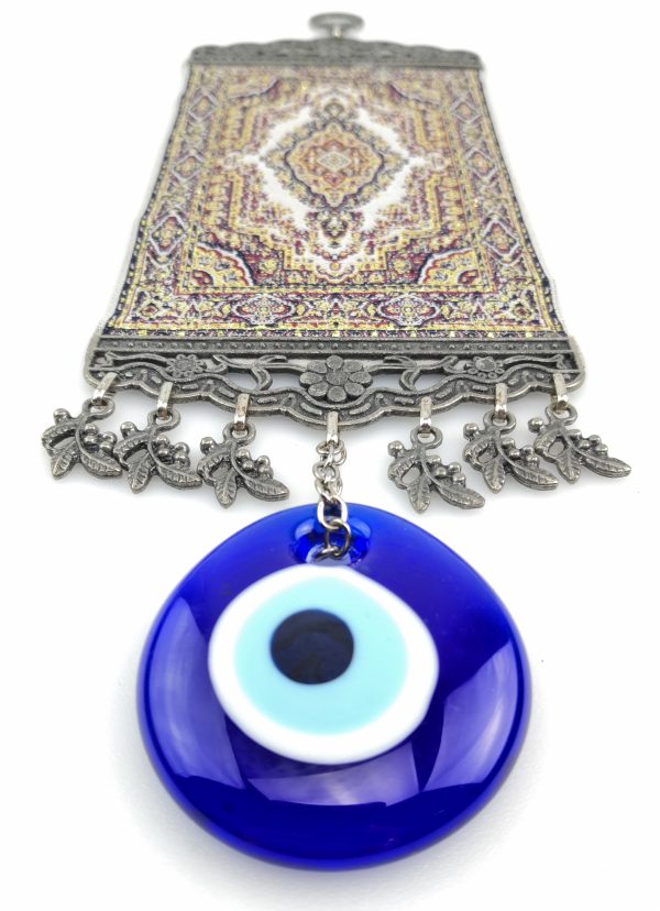 Handmade Turkish Kilim Carpet Wall Hanging - Evil Eye - Nazar Alloy - Image 6