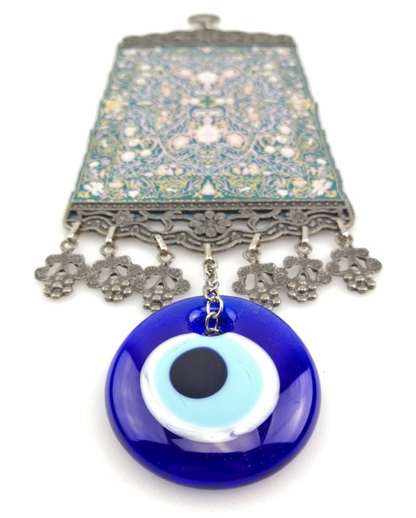 Handmade Turkish Kilim Carpet Wall Hanging - Evil Eye - Nazar Alloy - Image 6