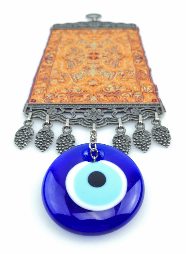 Handmade Turkish Kilim Carpet Wall Hanging - Evil Eye - Nazar Alloy - Image 6