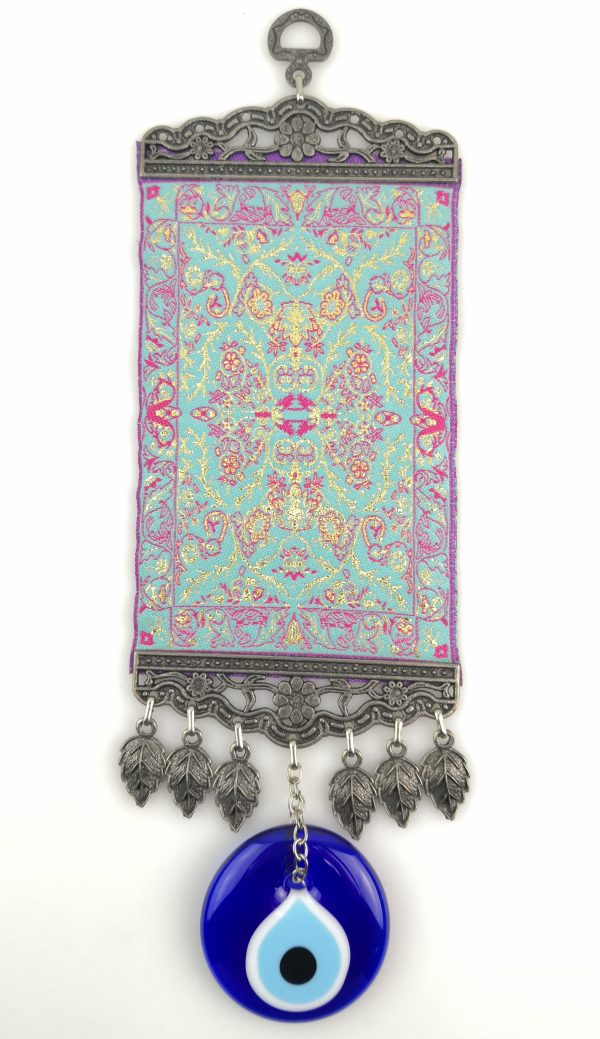 Handmade Turkish Kilim Carpet Wall Hanging - Evil Eye - Nazar Alloy