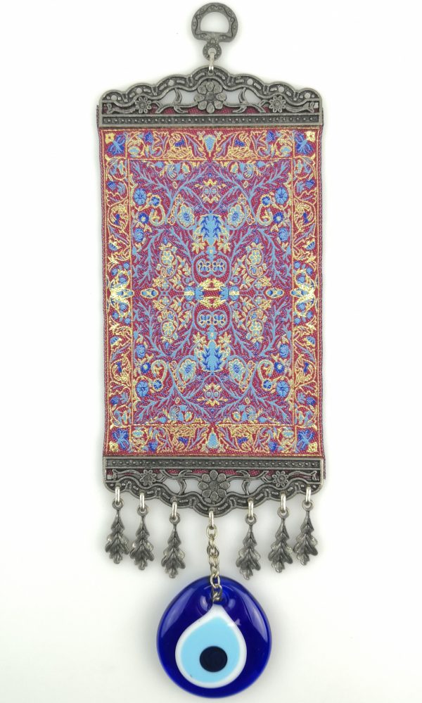 Handmade Turkish Kilim Carpet Wall Hanging - Evil Eye - Nazar Alloy