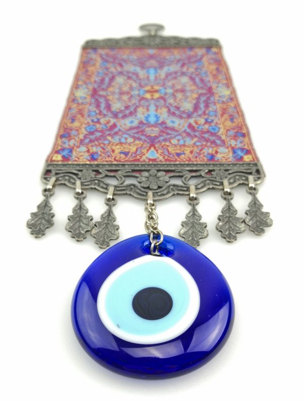 Handmade Turkish Kilim Carpet Wall Hanging - Evil Eye - Nazar Alloy - Image 6