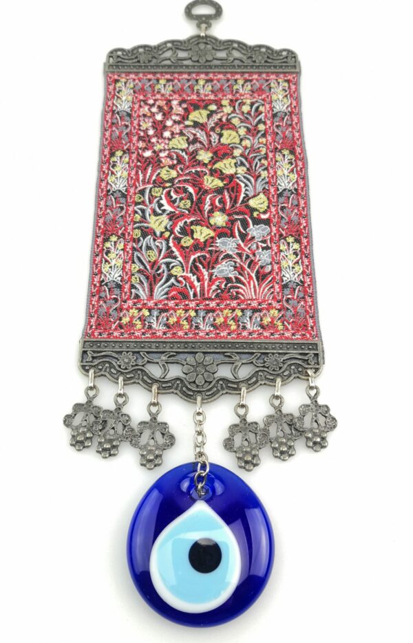 Handmade Turkish Kilim Carpet Wall Hanging - Evil Eye - Nazar Alloy - Image 5