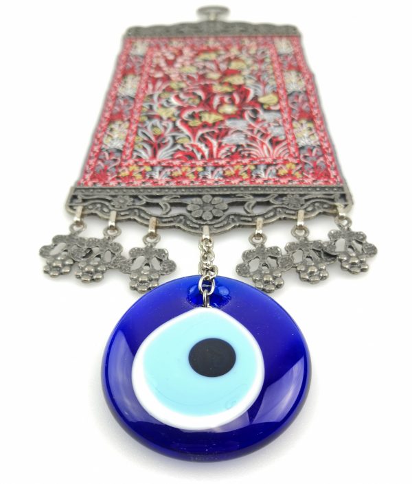 Handmade Turkish Kilim Carpet Wall Hanging - Evil Eye - Nazar Alloy - Image 6