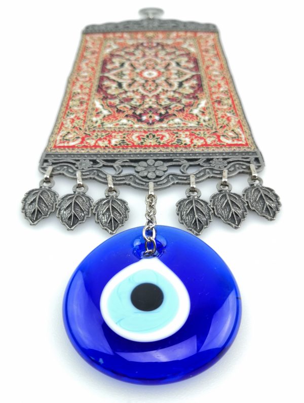 Handmade Turkish Kilim Carpet Wall Hanging - Evil Eye - Nazar Alloy - Image 6