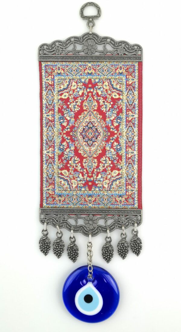 Handmade Turkish Carpet Wall Hanging - Evil Eye - Nazar Alloy