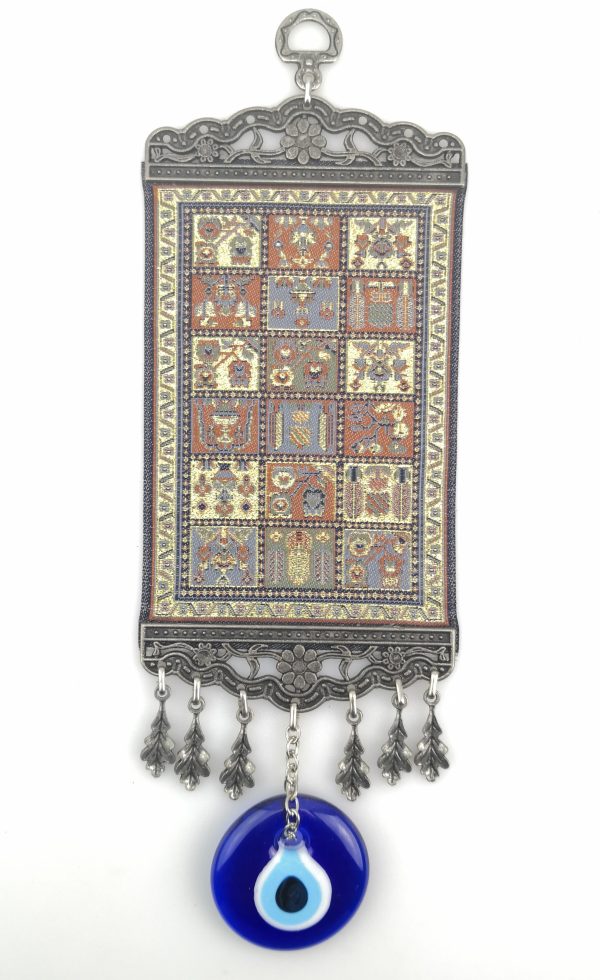 Handmade Turkish Carpet Wall Hanging - Evil Eye - Nazar Alloy