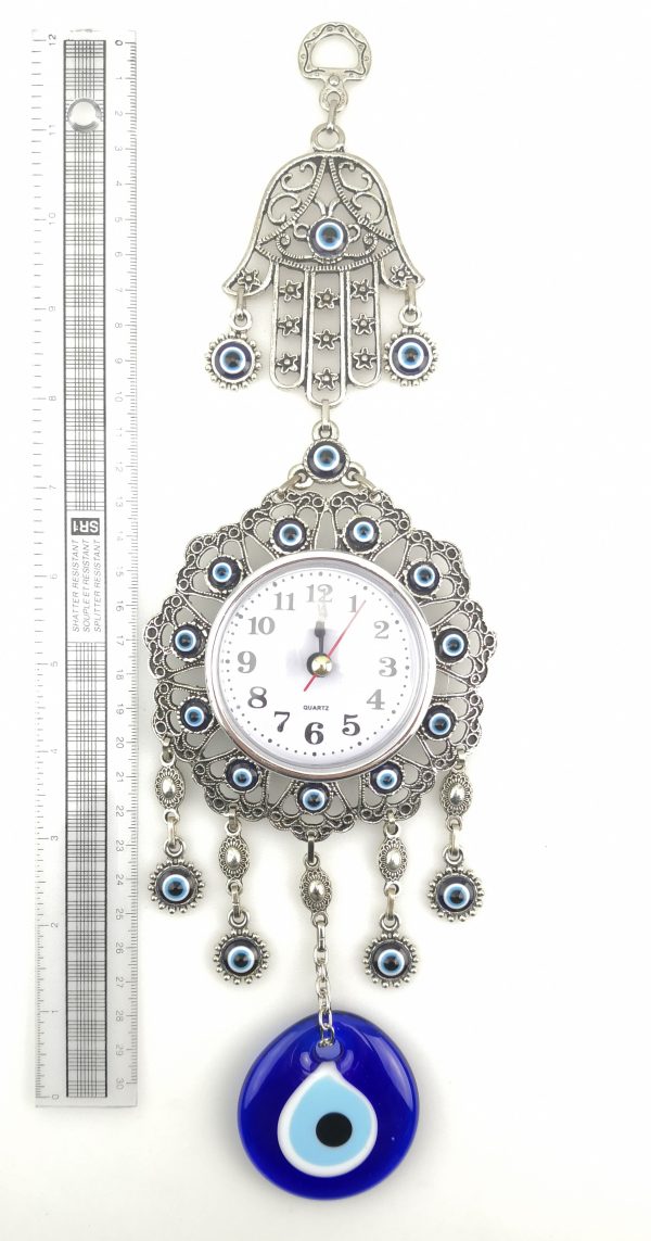 Handmade Wall Clock - Hand of Hamsa - Evil Eye - Nazar Alloy - Wall Hanging - Image 4