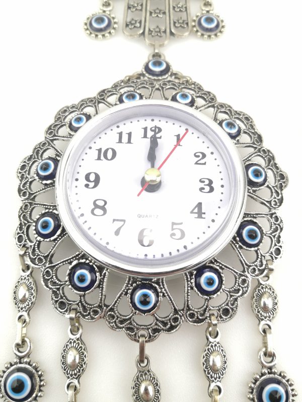 Handmade Wall Clock - Hand of Hamsa - Evil Eye - Nazar Alloy - Wall Hanging - Image 3