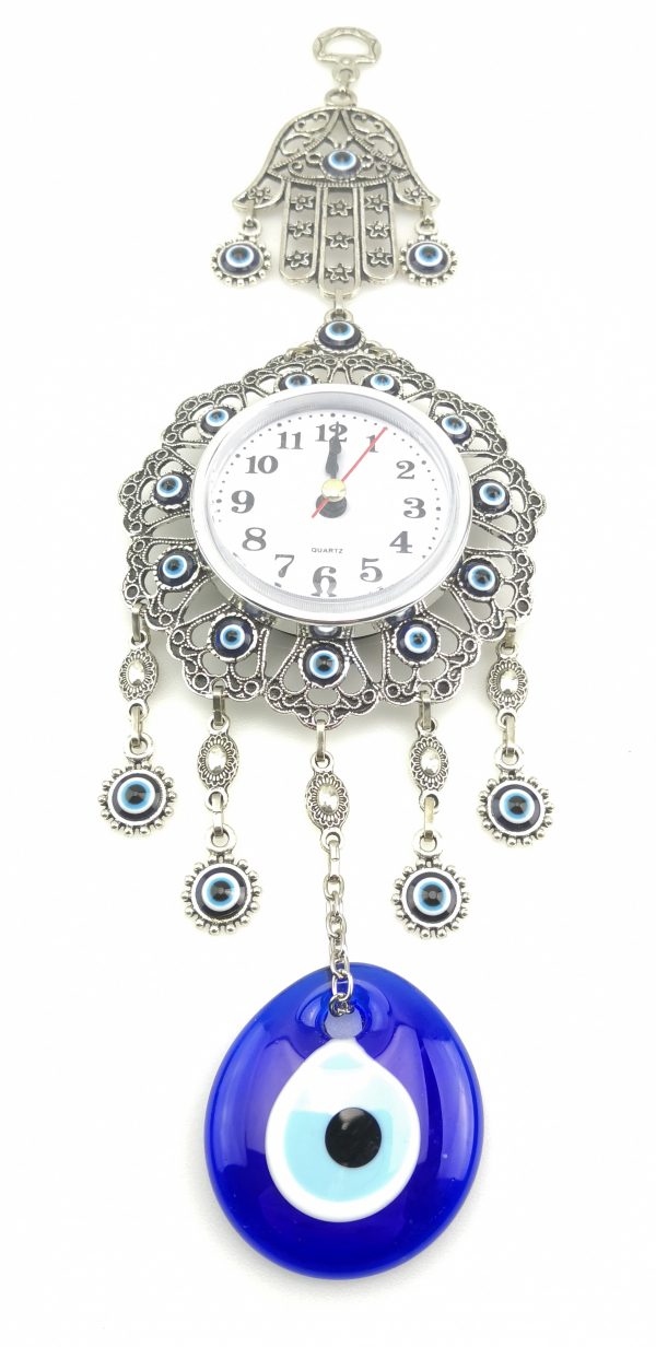 Handmade Wall Clock - Hand of Hamsa - Evil Eye - Nazar Alloy - Wall Hanging - Image 5