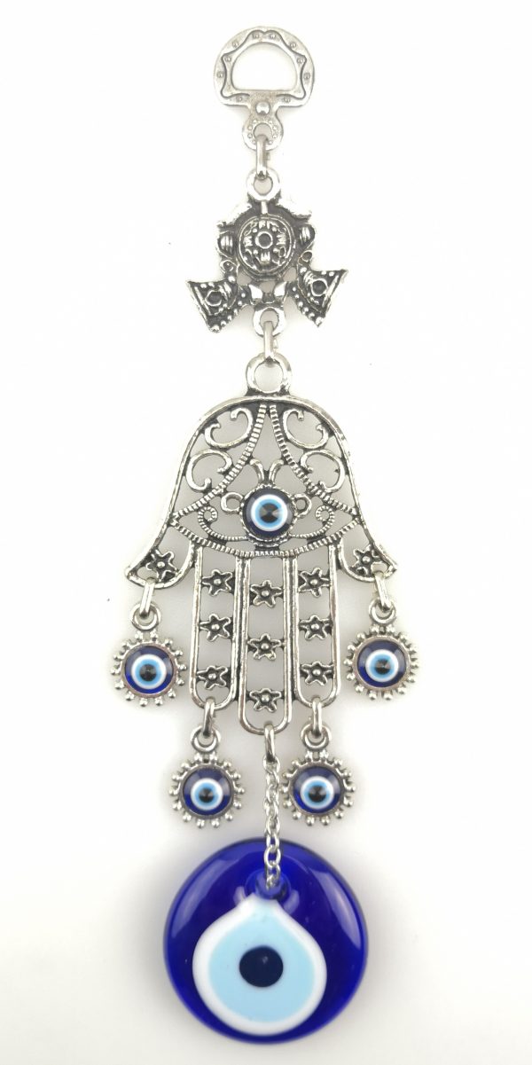 Handmade Wall Hanging - Hand of Hamsa - Fatima Evil Eye - Nazar Alloy