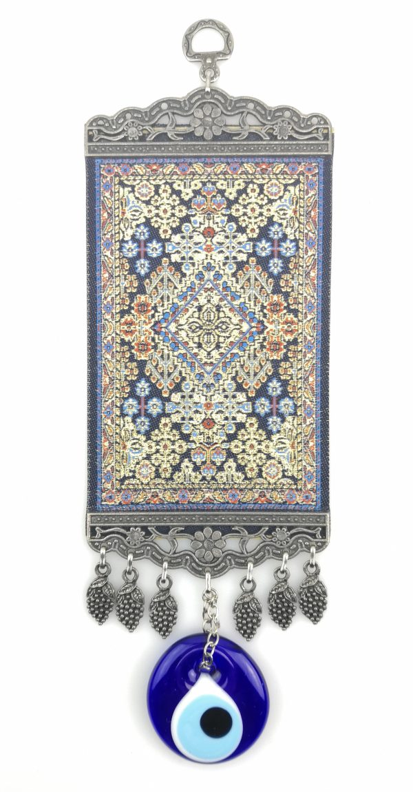 Handmade Turkish Carpet Wall Hanging - Evil Eye - Nazar Alloy - Xmas Gift