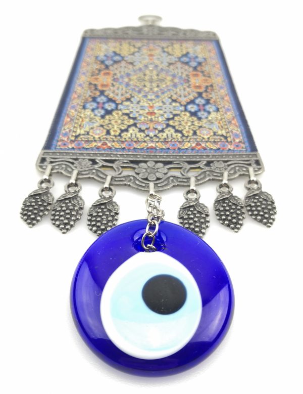 Handmade Turkish Carpet Wall Hanging - Evil Eye - Nazar Alloy - Xmas Gift - Image 6