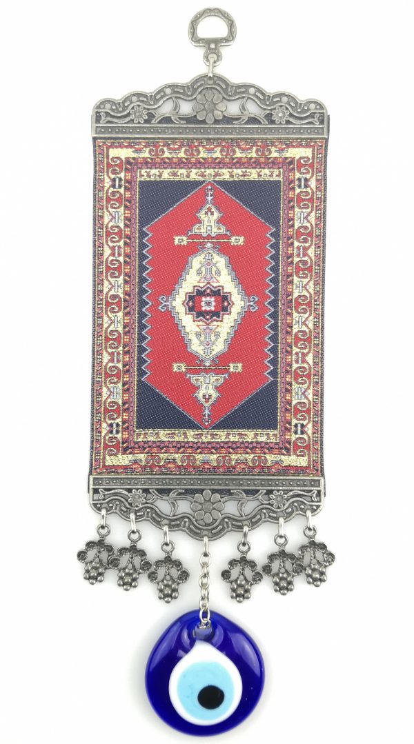 Handmade Turkish Carpet Wall Hanging - Evil Eye - Nazar Alloy