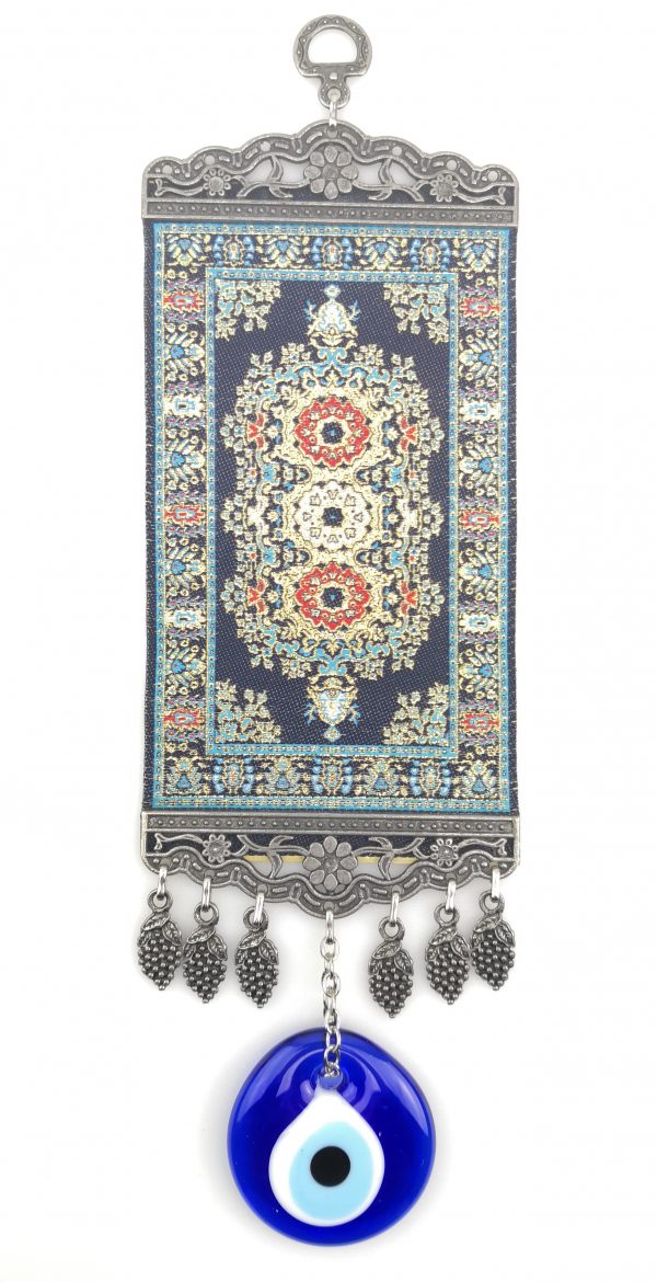 Handmade Turkish Carpet Wall Hanging - Evil Eye - Nazar Alloy