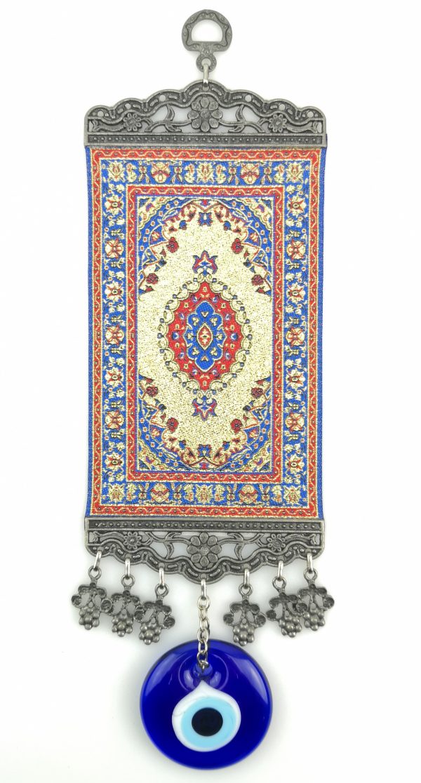 Handmade Turkish Carpet Wall Hanging - Evil Eye - Nazar Alloy