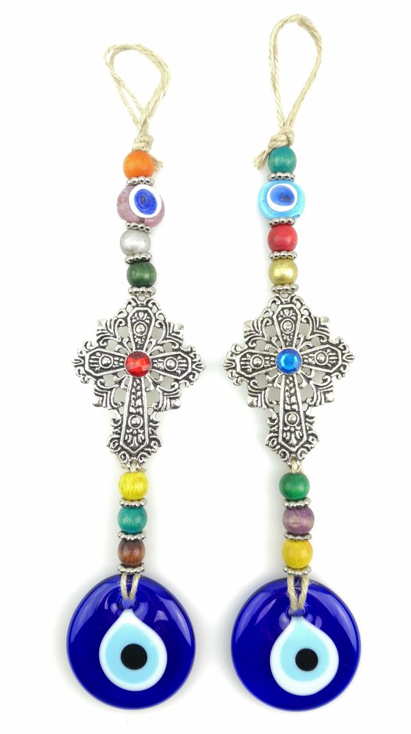 Handmade Wall Hanging Cross - Evil Eye - Nazar Alloy