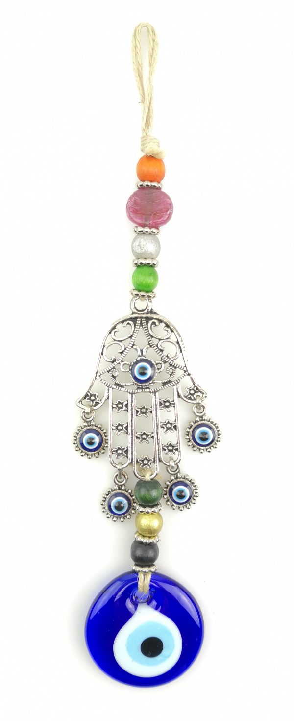 Handmade Wall Hanging - Hand of Hamsa - Fatima Evil Eye - Nazar Alloy - Xmas Gift