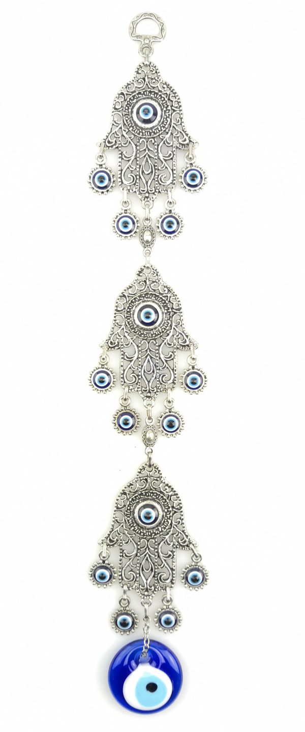 Handmade Wall Hanging - Hand of Hamsa - Fatima Evil Eye - Nazar Alloy