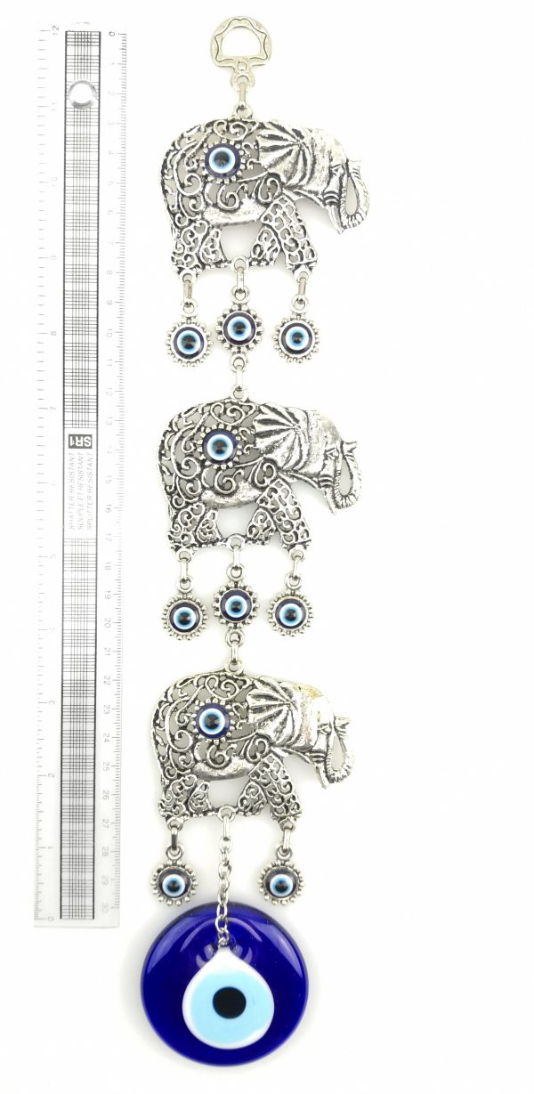 Handmade Wall Hanging - Three Elephants Evil Eye - Nazar Alloy - Image 4