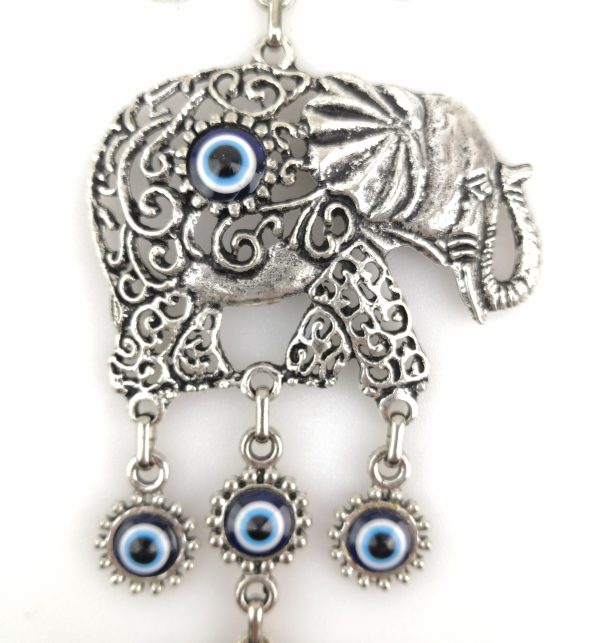 Handmade Wall Hanging - Three Elephants Evil Eye - Nazar Alloy - Image 3