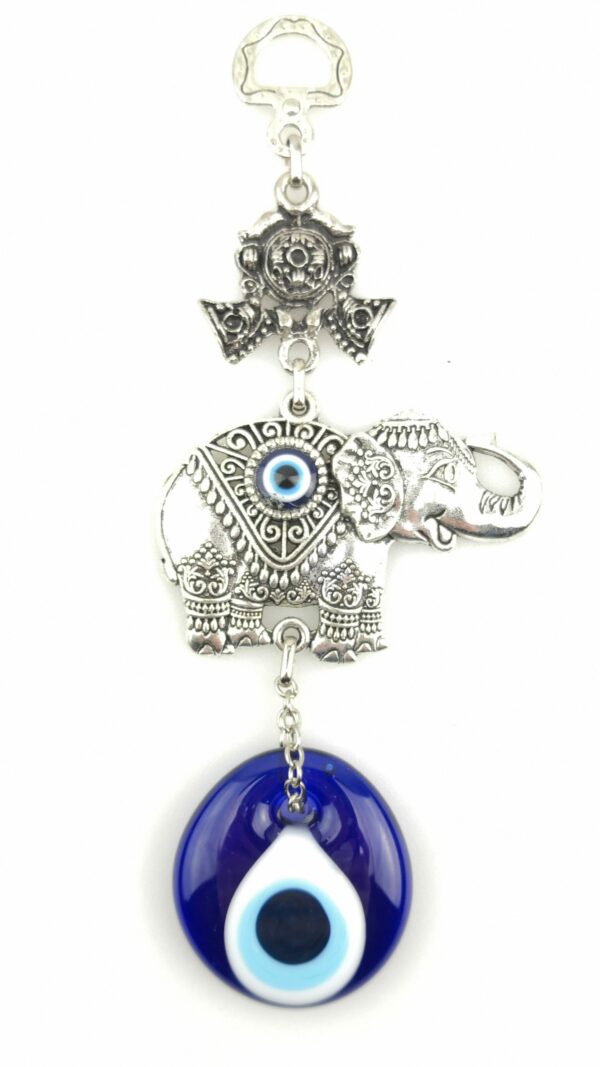 Handmade Wall Hanging - Elephants Evil Eye - Nazar Alloy