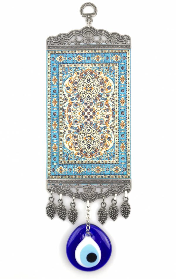 Handmade Turkish Carpet Wall Hanging - Evil Eye - Nazar Alloy