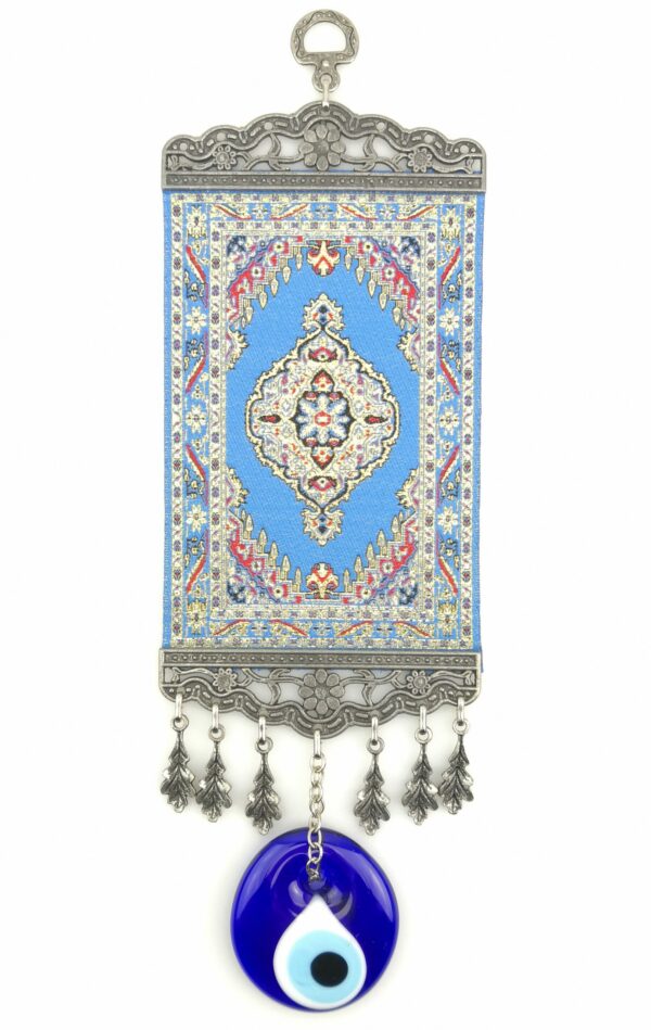 Handmade Turkish Carpet Wall Hanging - Evil Eye - Nazar Alloy