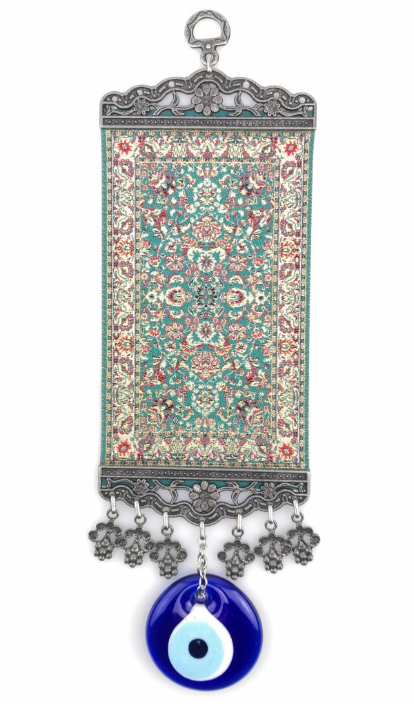 Handmade Turkish Carpet Wall Hanging - Evil Eye - Nazar Alloy