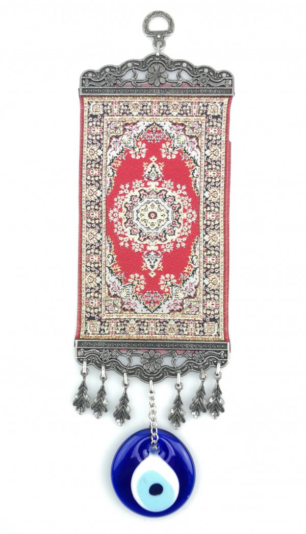 Handmade Turkish Carpet Wall Hanging - Evil Eye - Nazar Alloy