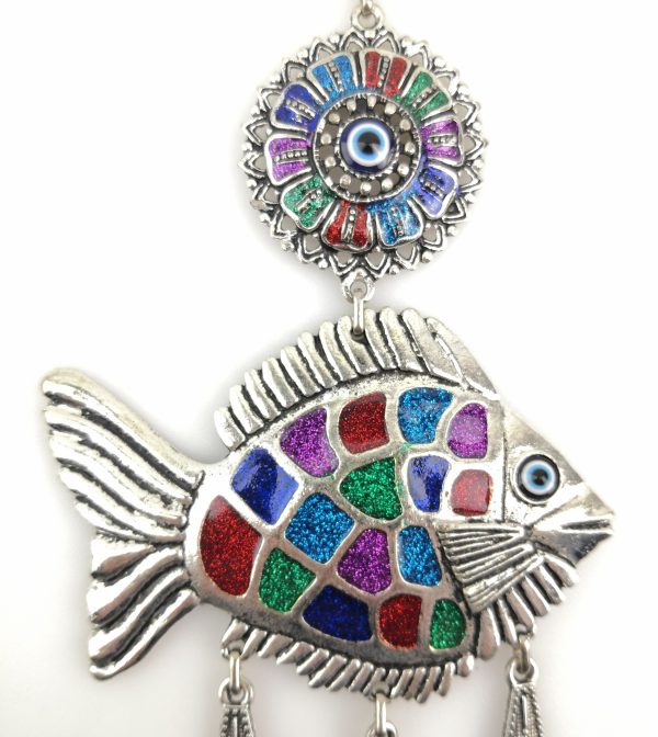 Handmade Fish Wall Hanging - Evil Eye - Nazar Alloy - Image 3