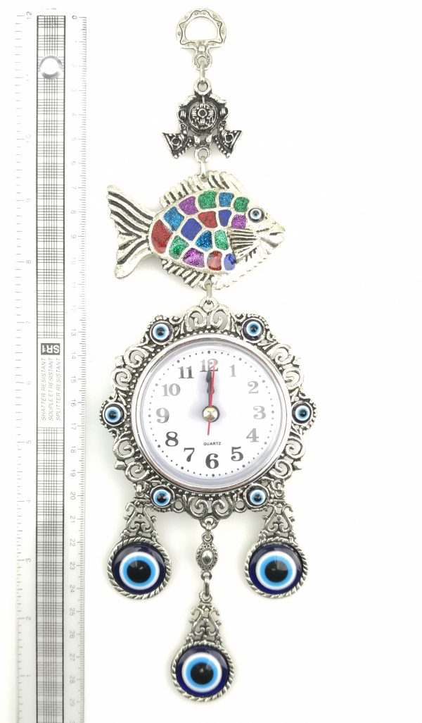 Handmade Wall Clock - Fish Wall Hanging - Evil Eye - Nazar Alloy - Image 4