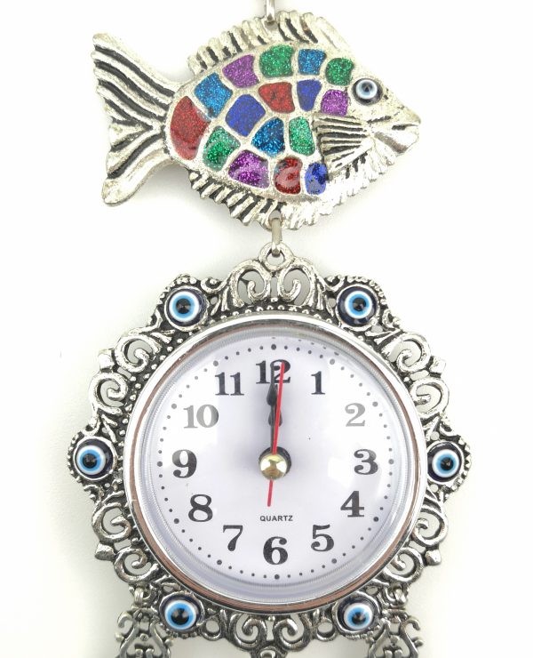 Handmade Wall Clock - Fish Wall Hanging - Evil Eye - Nazar Alloy - Image 3