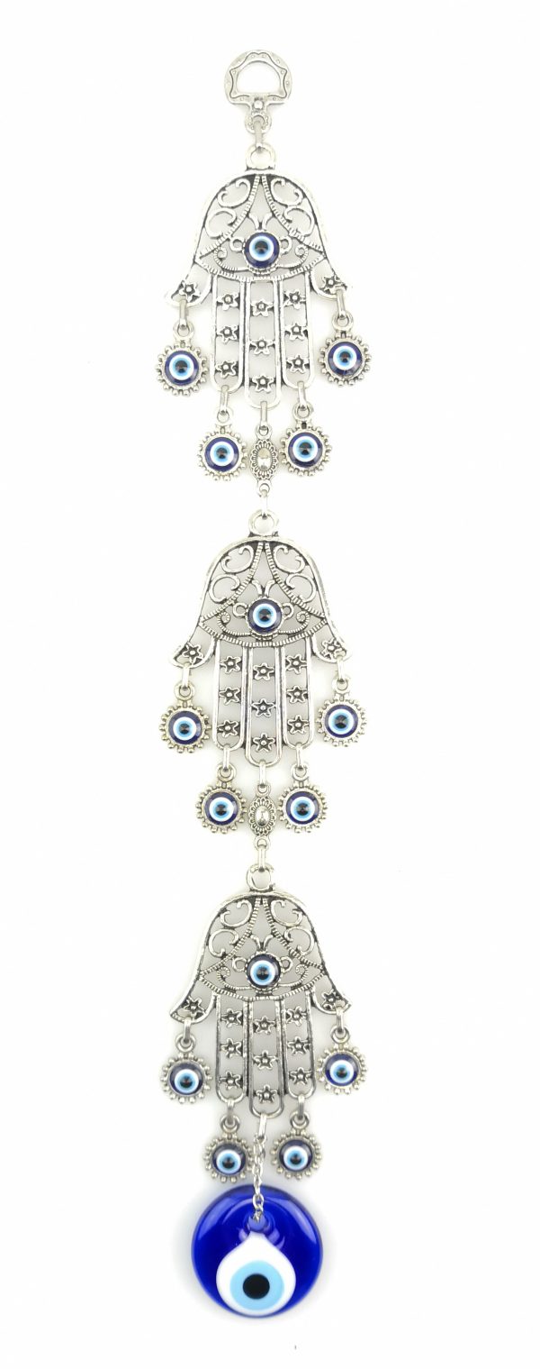 Handmade Hand of Hamsa Wall Hanging - Fatima Evil Eye - Nazar Alloy