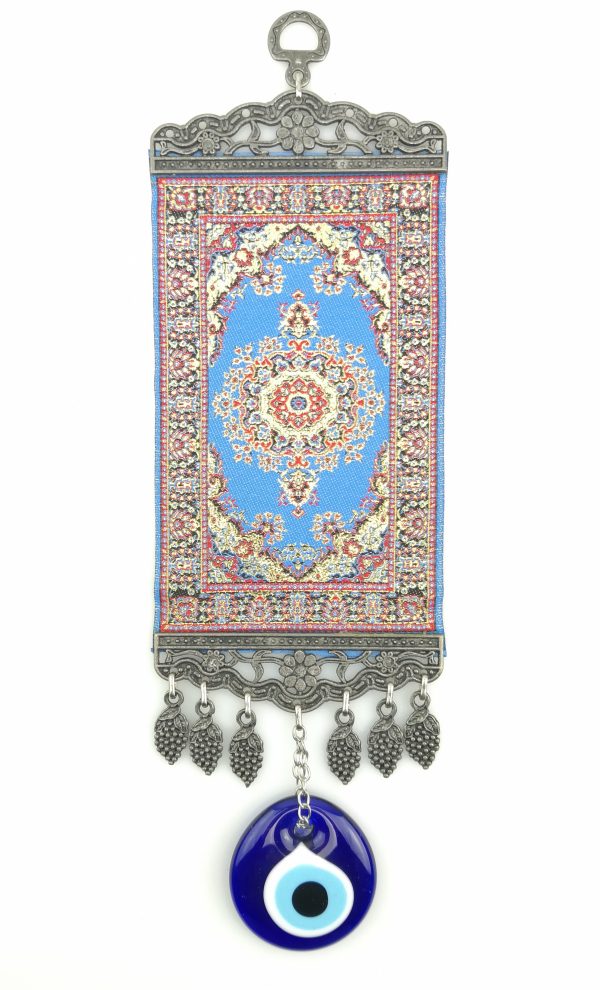 Handmade Turkish Carpet Wall Hanging - Evil Eye - Nazar Alloy - Xmas Gift