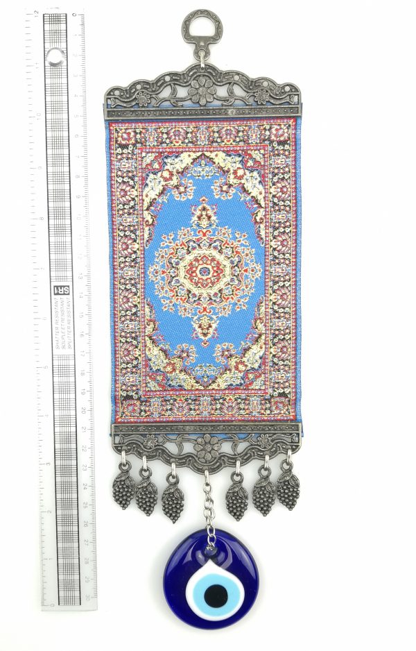 Handmade Turkish Carpet Wall Hanging - Evil Eye - Nazar Alloy - Xmas Gift - Image 4