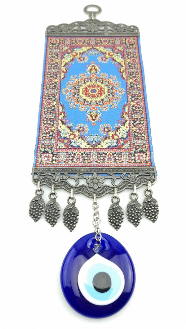 Handmade Turkish Carpet Wall Hanging - Evil Eye - Nazar Alloy - Xmas Gift - Image 5