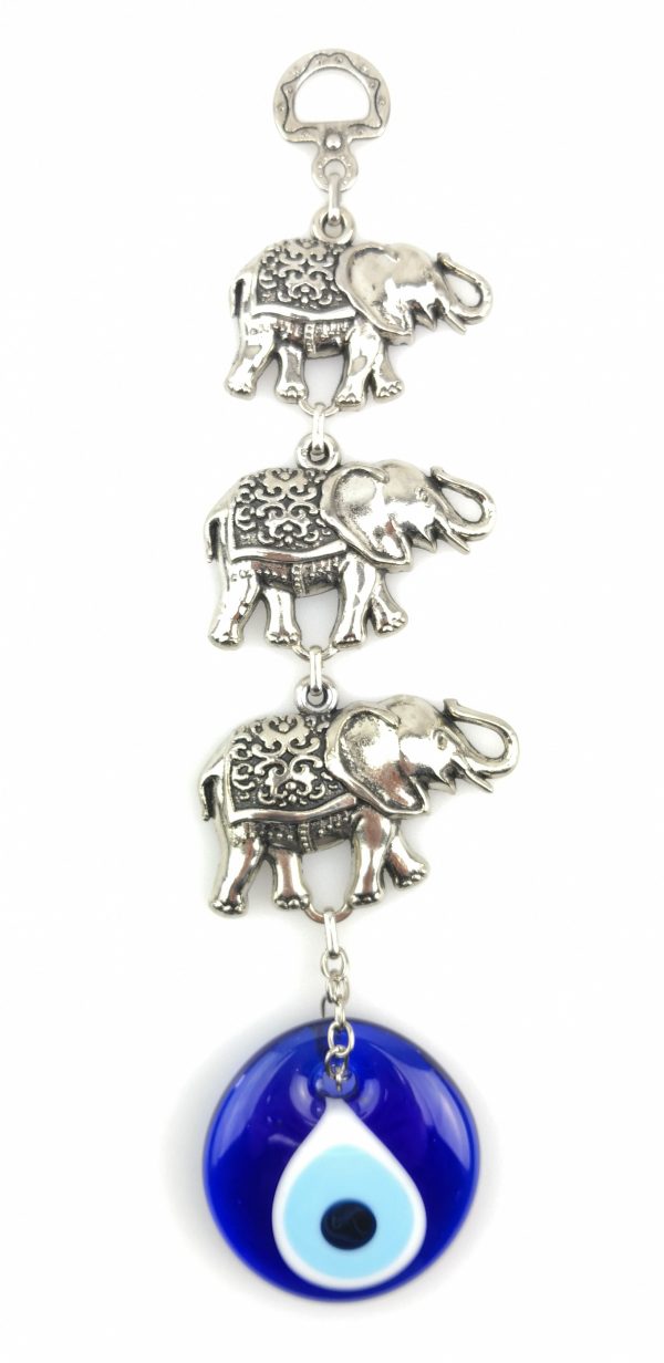 Handmade Three Elephants Wall Hanging - Evil Eye - Nazar Alloy