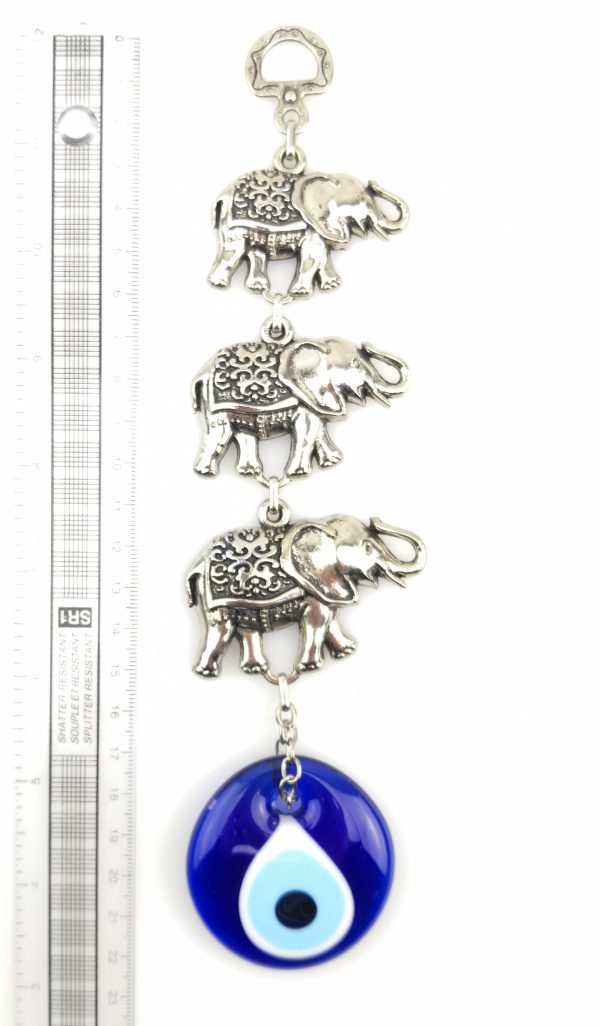 Handmade Three Elephants Wall Hanging - Evil Eye - Nazar Alloy - Image 4