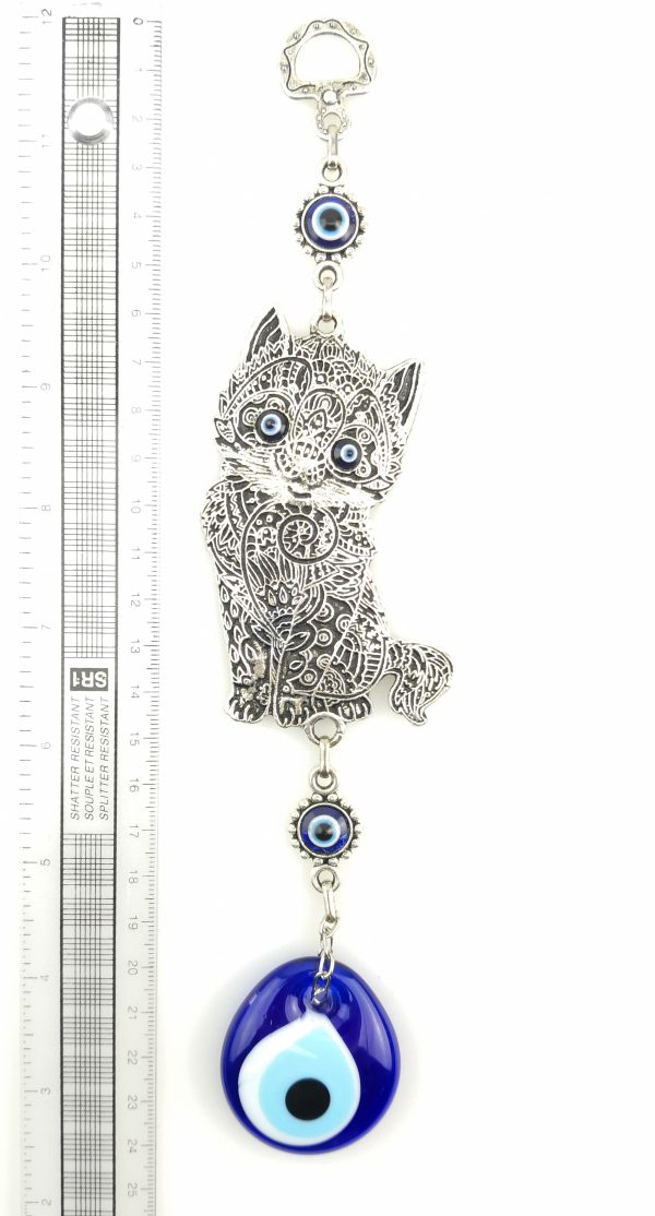 Handmade Cat Wall Hanging - Evil Eye - Nazar Alloy - Image 4