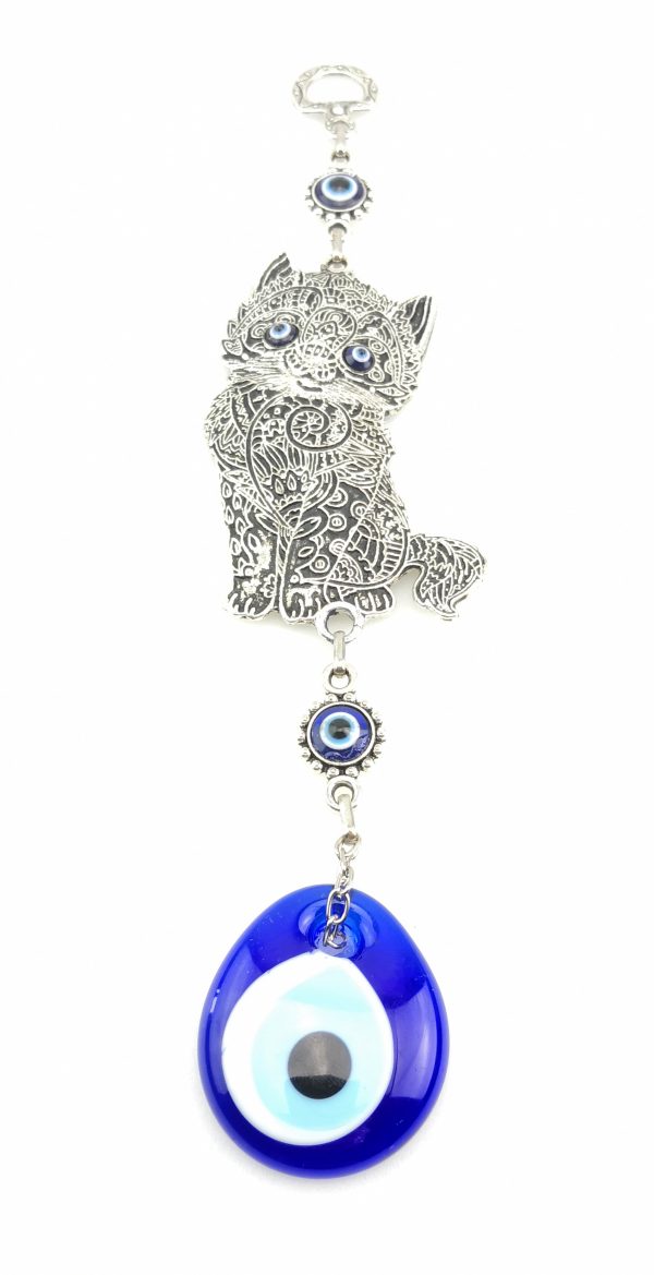 Handmade Cat Wall Hanging - Evil Eye - Nazar Alloy - Image 5