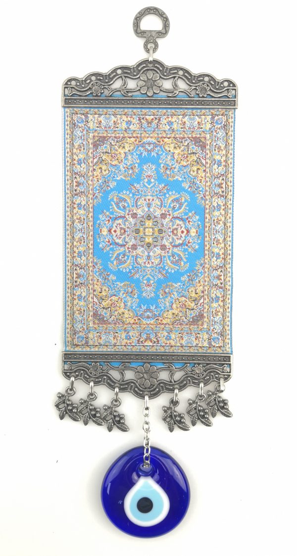 Handmade Turkish Carpet Wall Hanging - Evil Eye - Nazar Alloy