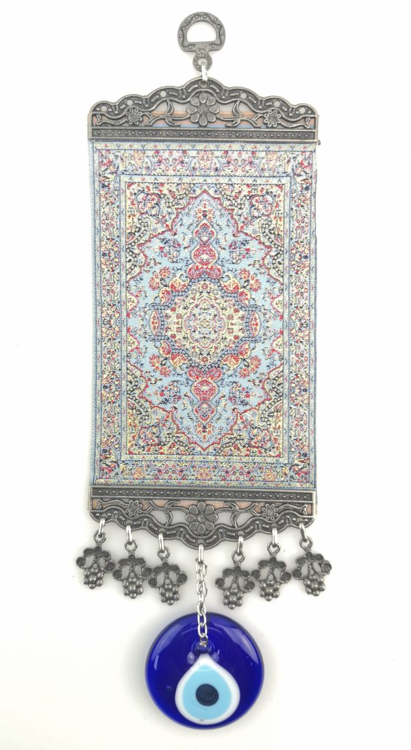 Handmade Turkish Carpet Wall Hanging - Evil Eye - Nazar Alloy