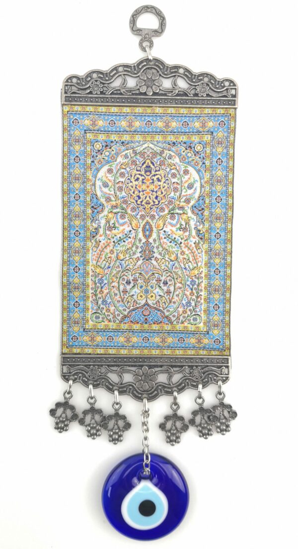 Handmade Turkish Carpet Wall Hanging - Evil Eye - Nazar Alloy - Xmas Gift