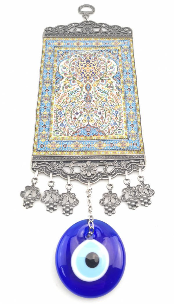 Handmade Turkish Carpet Wall Hanging - Evil Eye - Nazar Alloy - Xmas Gift - Image 5