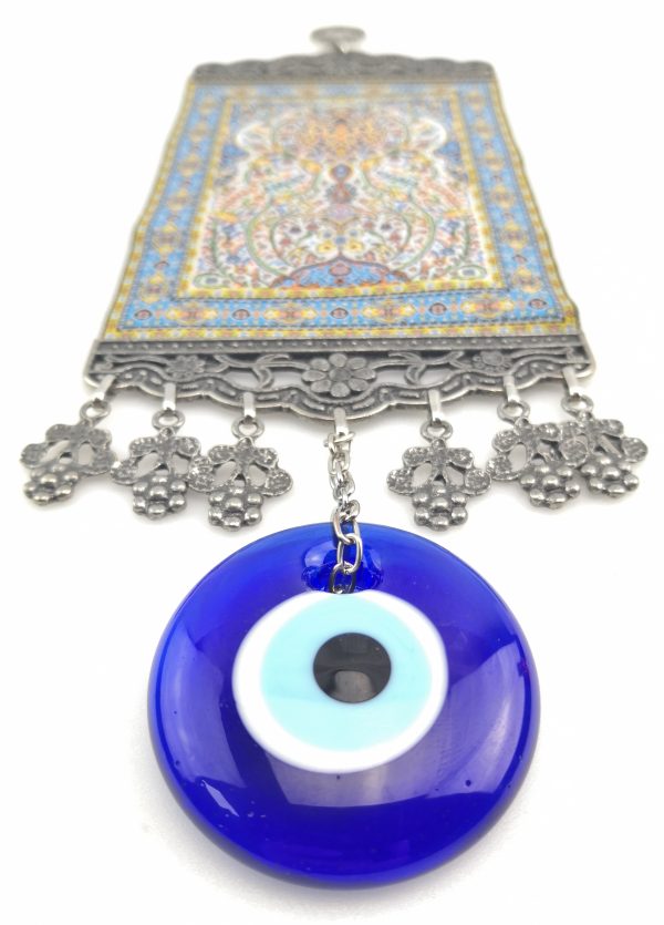 Handmade Turkish Carpet Wall Hanging - Evil Eye - Nazar Alloy - Xmas Gift - Image 6