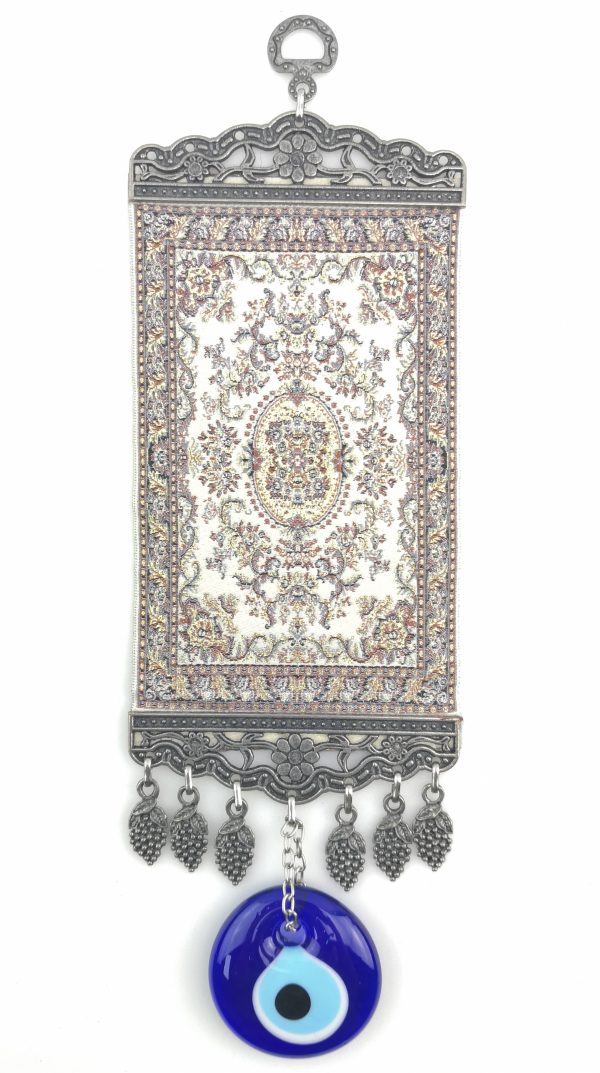 Handmade Turkish Carpet Wall Hanging - Evil Eye - Nazar Alloy