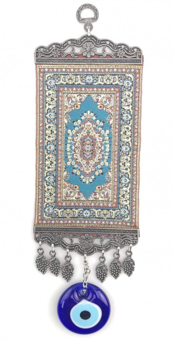 Handmade Turkish Carpet Wall Hanging - Evil Eye - Nazar Alloy